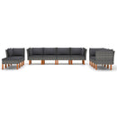 tsilova vidaXL Gartenmöbel-Sets 10-tlg. Garten-Lounge-Set mit Kissen Poly Rattan Grau