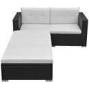 tsilova vidaXL Gartenmöbel-Sets 3-tlg. Garten-Lounge-Set mit Auflagen Poly Rattan Schwarz