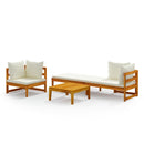 tsilova vidaXL Gartenmöbel-Sets 3-tlg. Garten-Lounge-Set mit Cremeweißen Kissen Massivholz Akazie