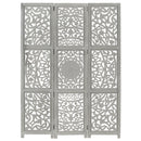 tsilova vidaXL Raumteiler 3tlg. Raumteiler Handgeschnitzt Grau 120×165cm Mango Massivholz