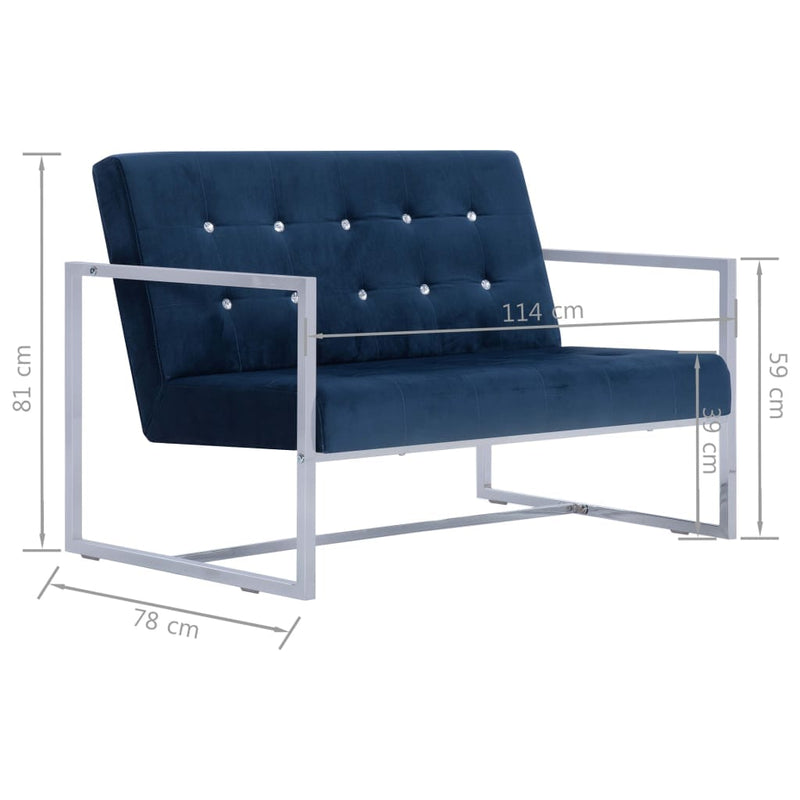 tsilova Tsilova Sofas 2-Sitzer-Sofa mit Armlehnen Blau Chrom und Samt