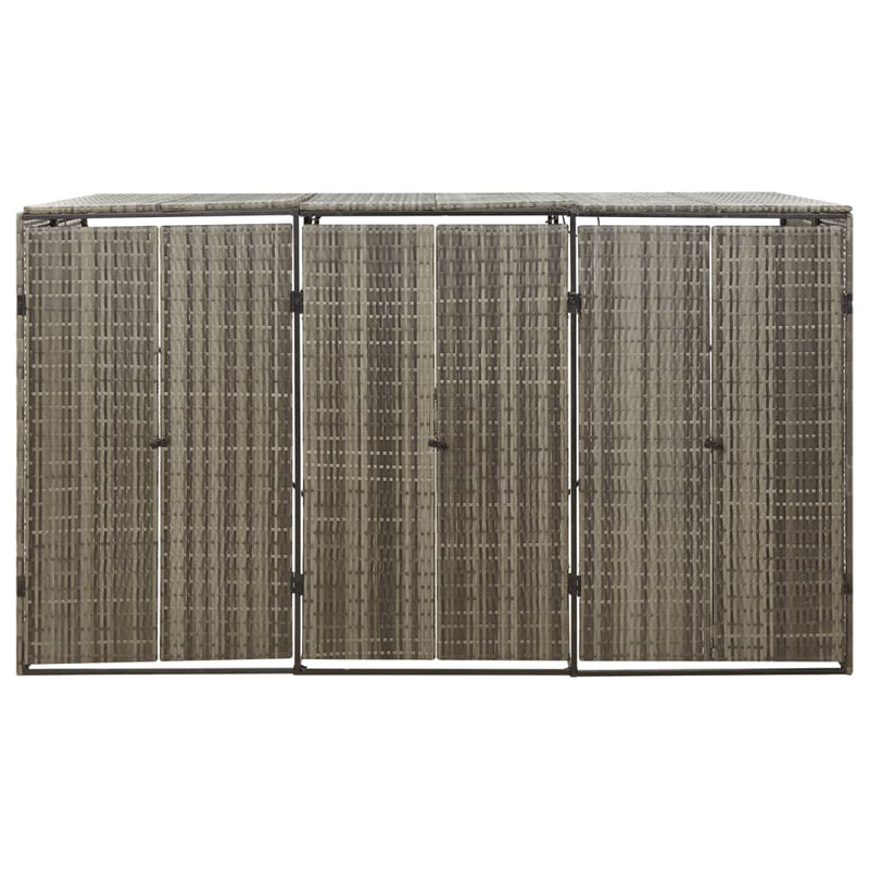 tsilova Tsilova Deutschland Abfallbehälter-Verkleidungen Mülltonnenbox für 3 Tonnen Grau 207x80x117 cm Poly Rattan