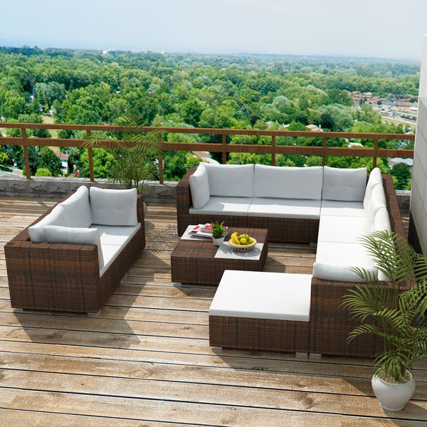 tsilova Tsilova Deutschland Gartenmöbel-Sets 10-tlg. Garten-Lounge-Set mit Auflagen Poly Rattan Braun