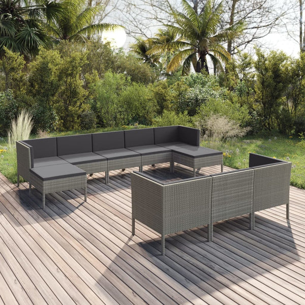 tsilova Tsilova Deutschland Gartenmöbel-Sets 10-tlg. Garten-Lounge-Set mit Auflagen Poly Rattan Grau