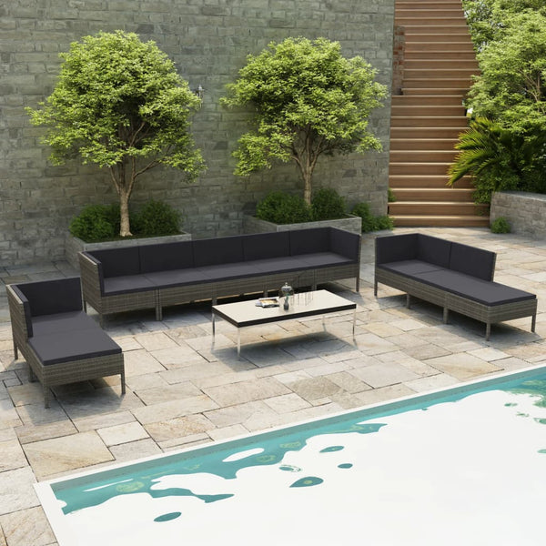 tsilova Tsilova Deutschland Gartenmöbel-Sets 10-tlg. Garten-Lounge-Set mit Auflagen Poly Rattan Grau