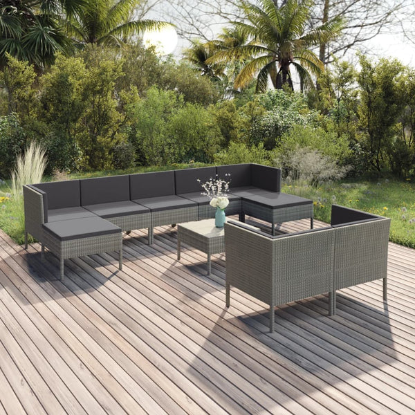 tsilova Tsilova Deutschland Gartenmöbel-Sets 10-tlg. Garten-Lounge-Set mit Auflagen Poly Rattan Grau