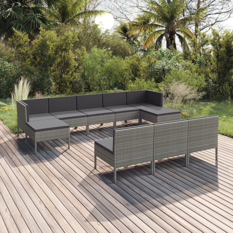 tsilova Tsilova Deutschland Gartenmöbel-Sets 10-tlg. Garten-Lounge-Set mit Auflagen Poly Rattan Grau