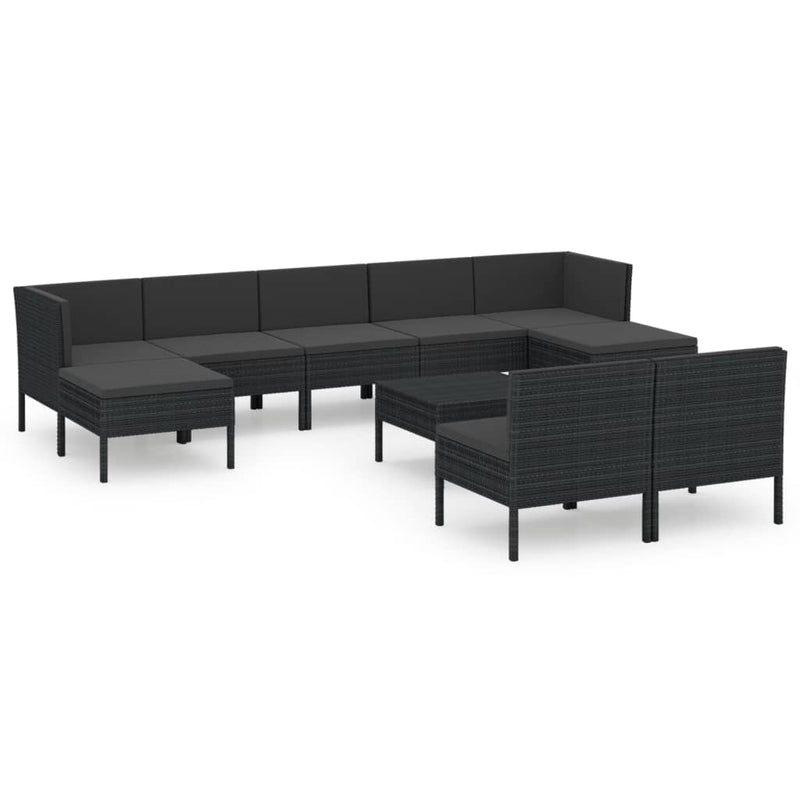 tsilova Tsilova Deutschland Gartenmöbel-Sets 10-tlg. Garten-Lounge-Set mit Auflagen Poly Rattan Schwarz