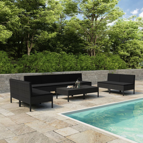 tsilova Tsilova Deutschland Gartenmöbel-Sets 10-tlg. Garten-Lounge-Set mit Auflagen Poly Rattan Schwarz