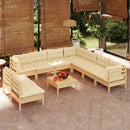 tsilova Tsilova Deutschland Gartenmöbel-Sets 10-tlg. Garten-Lounge-Set mit Creme Kissen Massivholz Kiefer