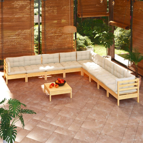 tsilova Tsilova Deutschland Gartenmöbel-Sets 10-tlg. Garten-Lounge-Set mit Creme Kissen Massivholz Kiefer