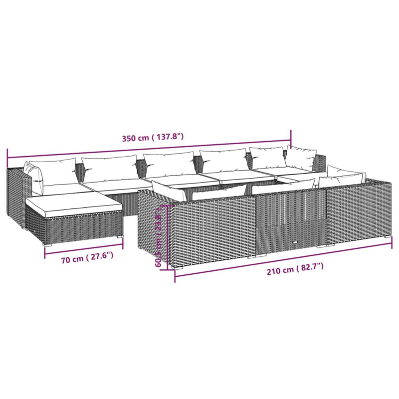 tsilova Tsilova Deutschland Gartenmöbel-Sets 10-tlg. Garten-Lounge-Set mit Kissen Braun Poly Rattan