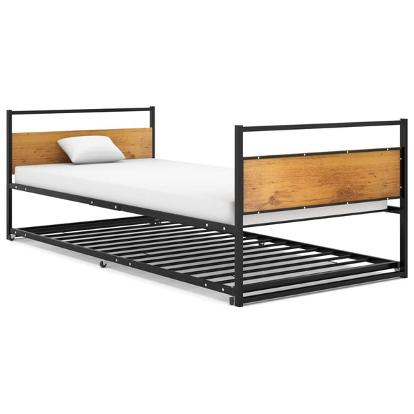 tsilova vidaXL Betten & Bettgestelle Ausziehbett Schwarz Metall 90x200 cm