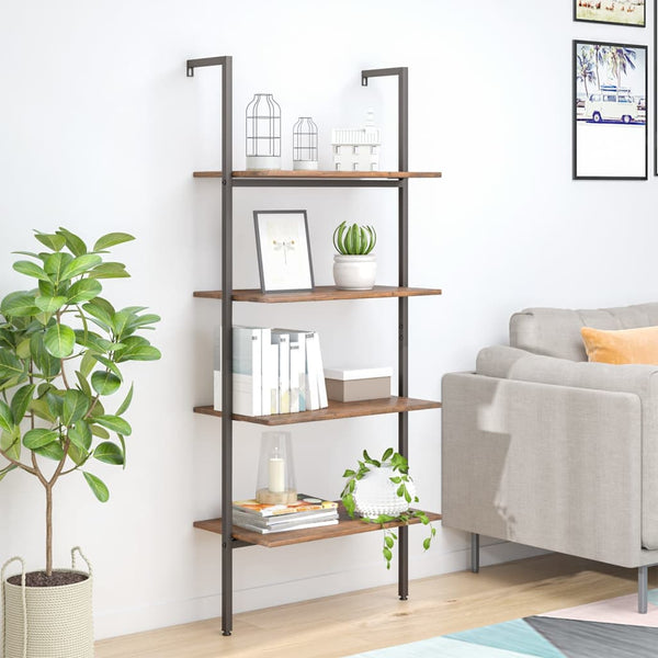 tsilova vidaXL Bücherregale & Bücherschränke Anlehnregal mit 4 Ablagen Dunkelbraun und Schwarz 64x35x152,5cm