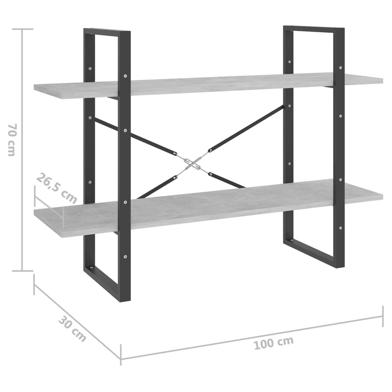 tsilova vidaXL Bücherregale & Bücherschränke Bücherregal 2 Fächer Betongrau 100x30x70 cm Holzwerkstoff