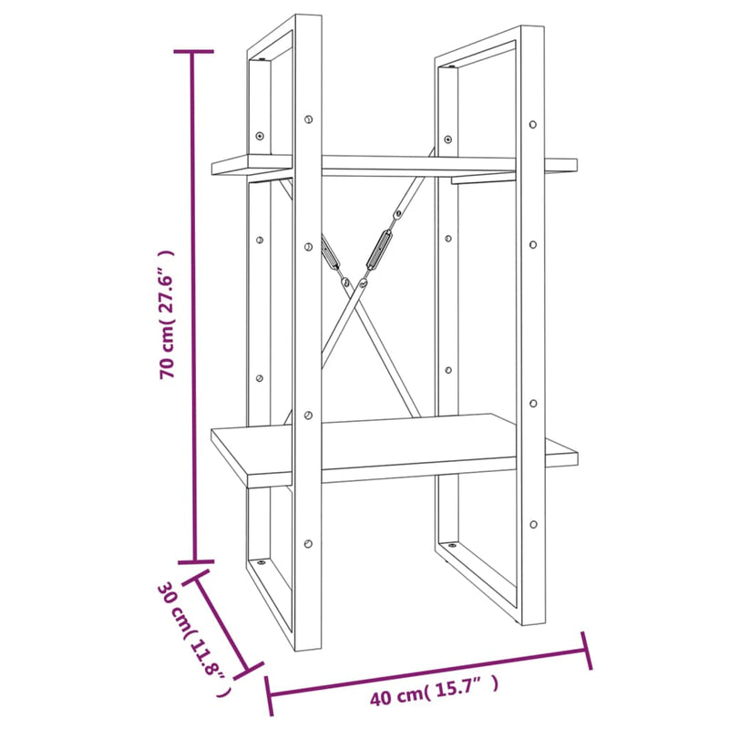 tsilova vidaXL Bücherregale & Bücherschränke Bücherregal 2 Fächer Braun Eiche-Optik 40x30x70cm Holzwerkstoff