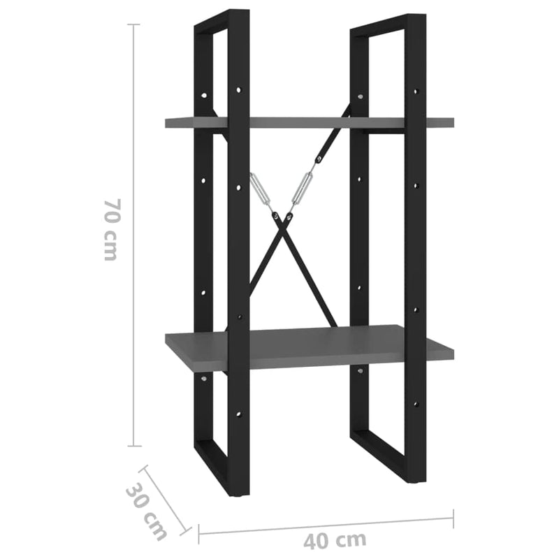 tsilova vidaXL Bücherregale & Bücherschränke Bücherregal 2 Fächer Grau 40x30x70 cm Holzwerkstoff