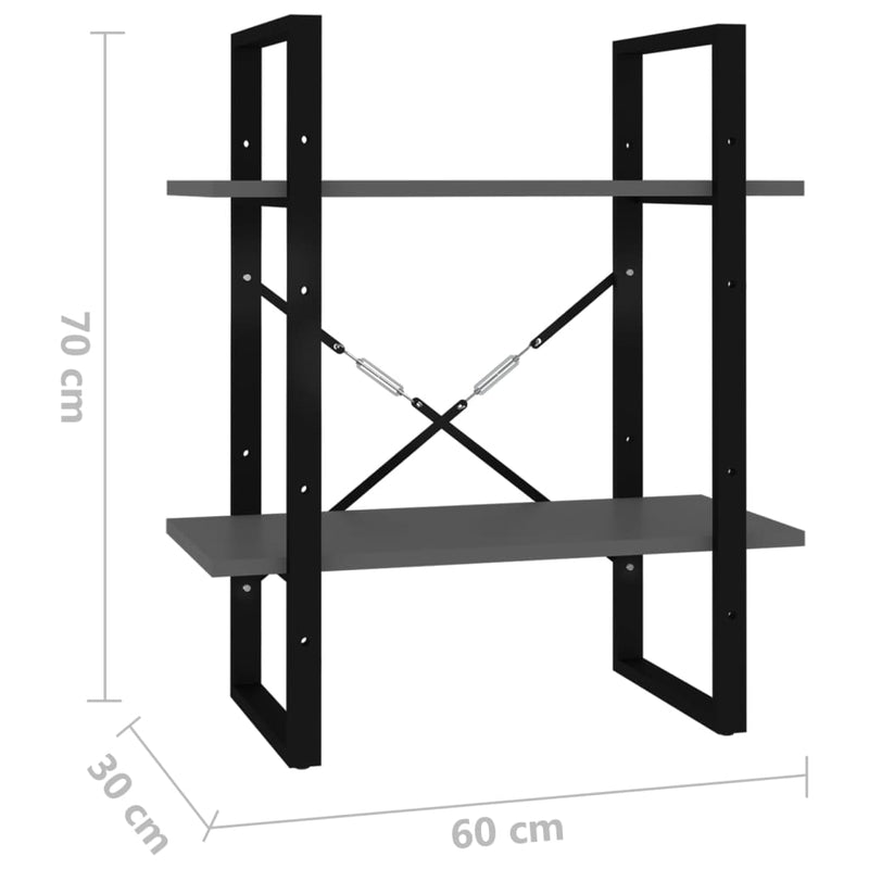 tsilova vidaXL Bücherregale & Bücherschränke Bücherregal 2 Fächer Grau 60x30x70 cm Holzwerkstoff