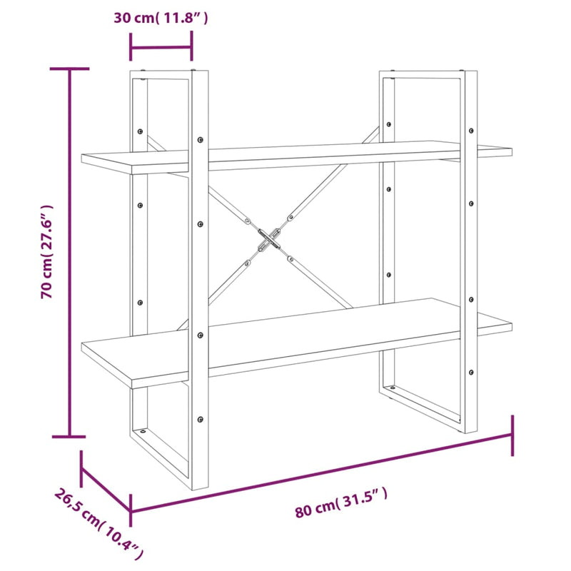 tsilova vidaXL Bücherregale & Bücherschränke Bücherregal 2 Fächer Grau Sonoma 80x30x70 cm Holzwerkstoff