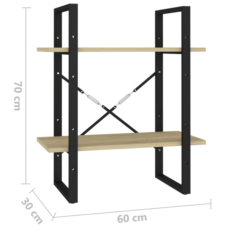 tsilova vidaXL Bücherregale & Bücherschränke Bücherregal 2 Fächer Sonoma-Eiche 60x30x70 cm Holzwerkstoff