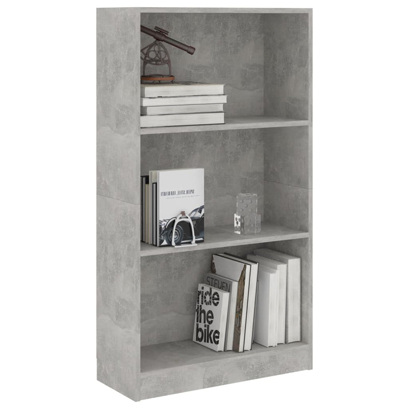 tsilova vidaXL Bücherregale & Bücherschränke Bücherregal 3 Fächer Betongrau 60x24x109 cm Holzwerkstoff