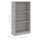 tsilova vidaXL Bücherregale & Bücherschränke Bücherregal 3 Fächer Betongrau 60x24x109 cm Holzwerkstoff