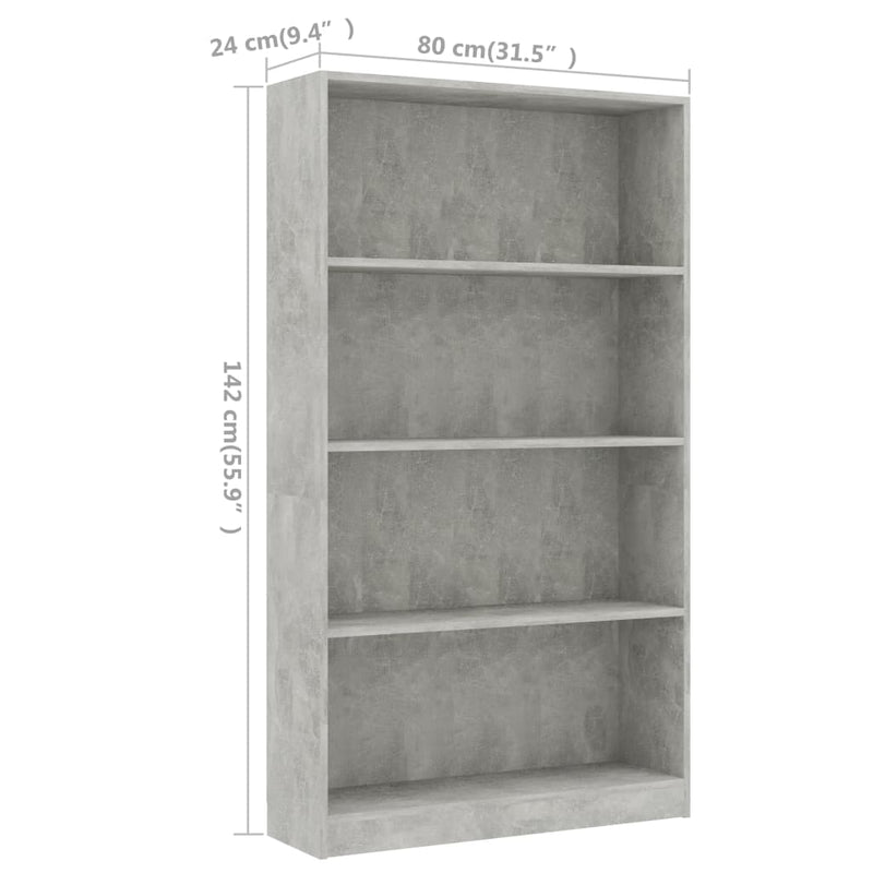 tsilova vidaXL Bücherregale & Bücherschränke Bücherregal 4 Fächer Betongrau 80x24x142 cm Holzwerkstoff