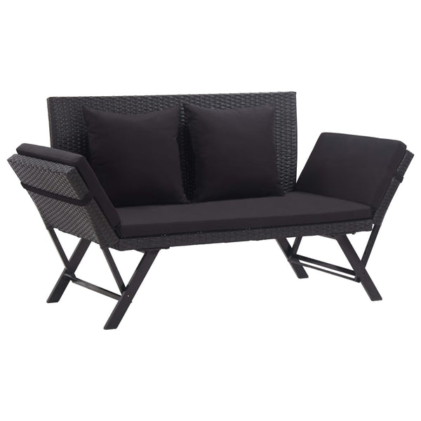 tsilova vidaXL Gartenbänke Gartenbank mit Auflagen 176 cm Schwarz Poly Rattan