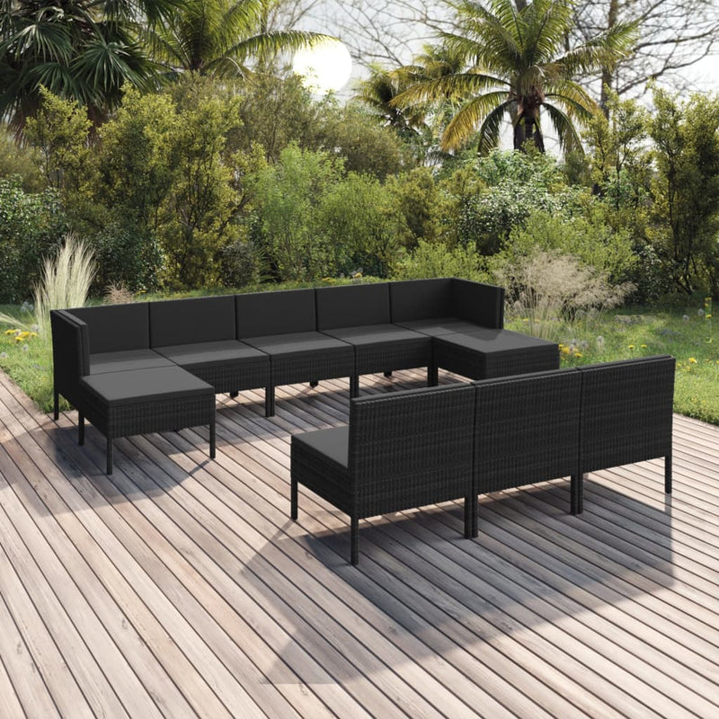 tsilova vidaXL Gartenmöbel-Sets 10-tlg. Garten-Lounge-Set mit Auflagen Poly Rattan Schwarz