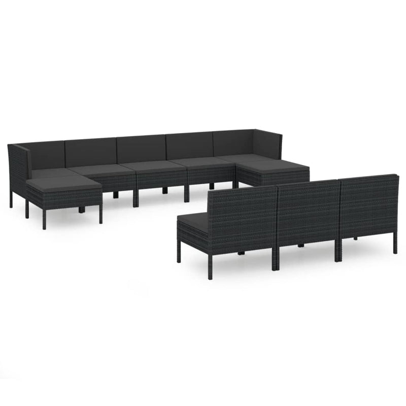 tsilova vidaXL Gartenmöbel-Sets 10-tlg. Garten-Lounge-Set mit Auflagen Poly Rattan Schwarz