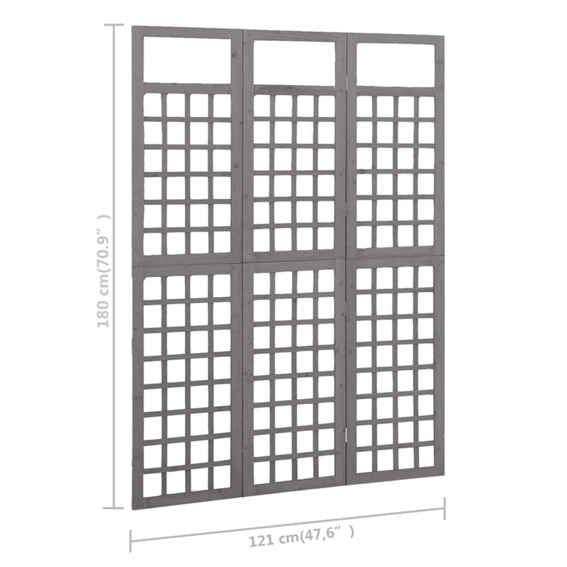 tsilova vidaXL Raumteiler 3-tlg. Paravent/Spalier Massivholz Tanne Grau 121x180 cm