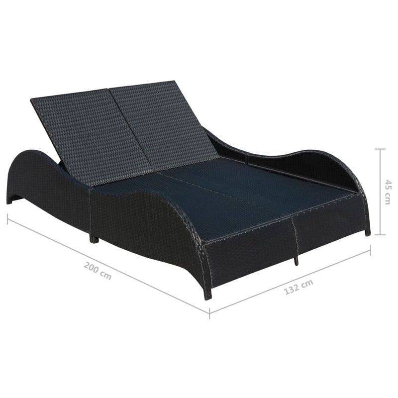 tsilova vidaXL Sonnenliegen Doppel-Sonnenliege mit Auflage Poly Rattan Schwarz