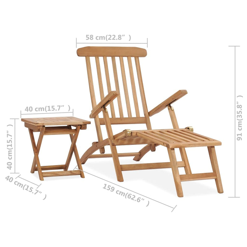 tsilova vidaXL Sonnenliegen Garten-Liegestuhl mit Fußstütze und Tisch Massivholz Teak