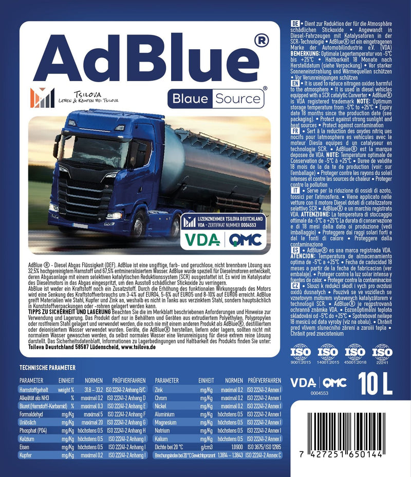 1x Adblue 10L Kanister Additiv für alle Diesel Fahrzeuge + Schlauch + Euro  5 & 6