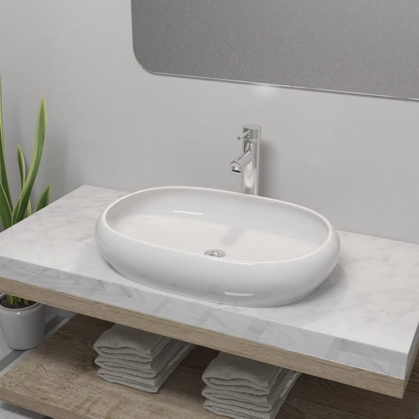tsilova Tsilova Badezimmer-Waschbecken Bad-Waschbecken mit Mischbatterie Keramik Oval Weiß