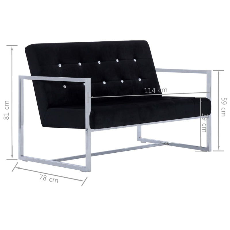 tsilova Tsilova Sofas 2-Sitzer-Sofa mit Armlehnen Schwarz Chrom und Samt