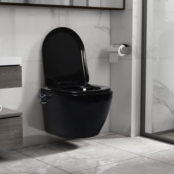 tsilova vidaXL Toiletten Wand-WC ohne Spülrand mit Bidet-Funktion Keramik Schwarz